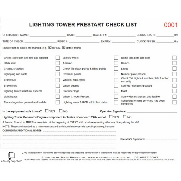 Light Fire Attack Vehicle Prestart Books