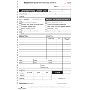 Machinery Daily Check / Tax Invoice Prestart Book - Prestart & Safety Logbooks