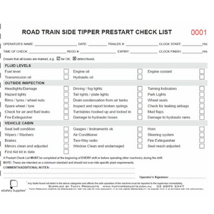 Road Train Tipper Prestart Checklist Books - Prestart & Safety Logbooks