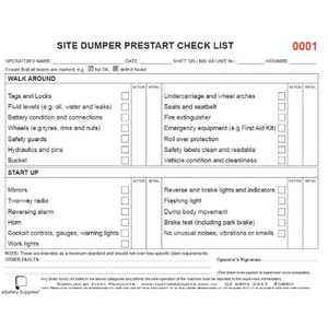 Site Dumper Prestart Checklist Books - Prestart & Safety Logbooks