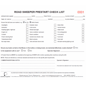 Street Sweeper Prestart Checklist Books - Prestart & Safety Logbooks