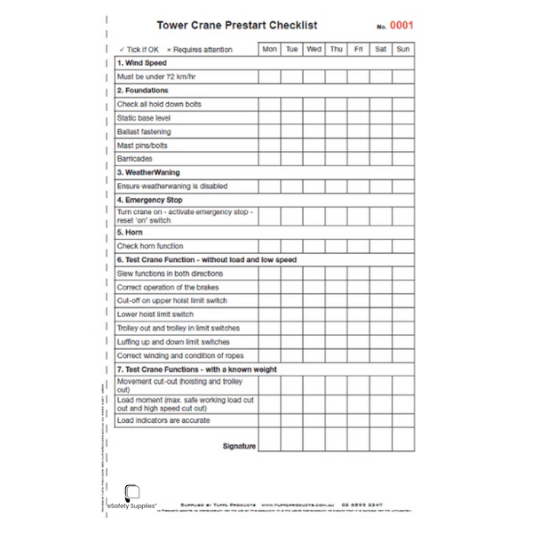 Tower Crane Prestart Books