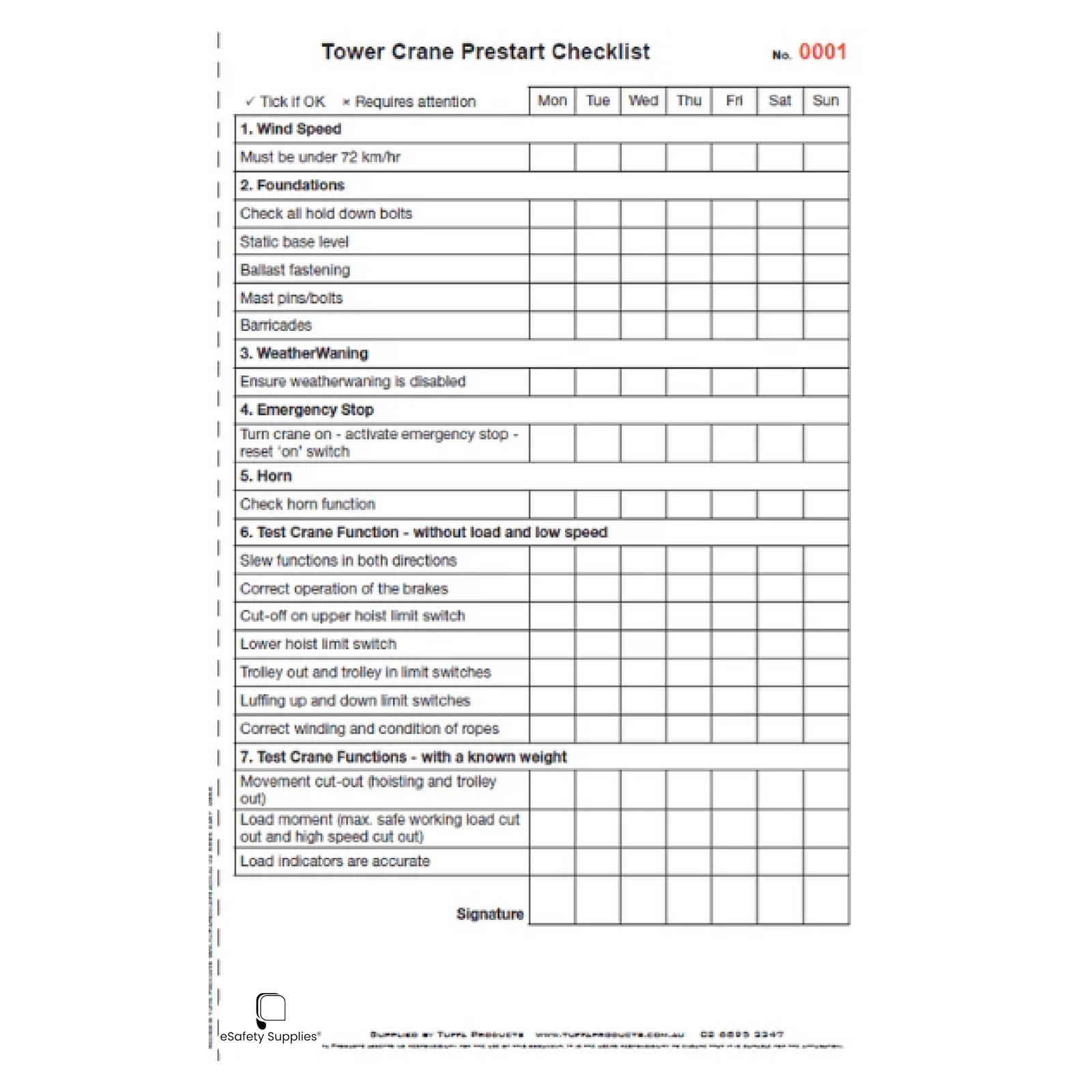 Tower Crane Prestart Books