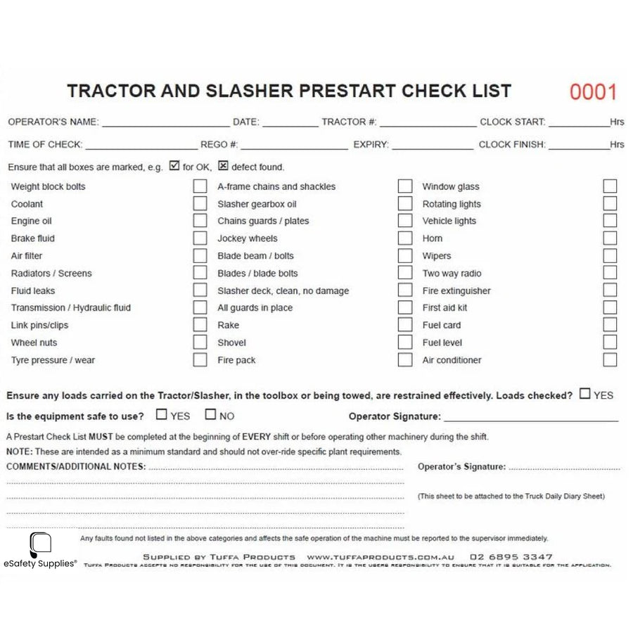 Tractor & Slasher Prestart Checklist Books