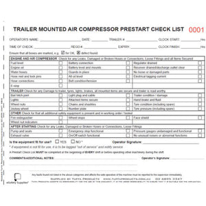 Trailer Mounted Air Compressor Prestart Books - Prestart & Safety Logbooks