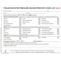 Trailer Mounted Pressure Washer Prestart Books