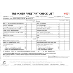 Trencher Prestart Checklist Books