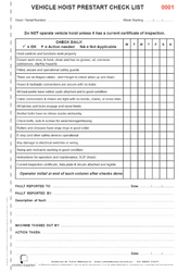 Vehicle Hoist Prestart Checklist Books