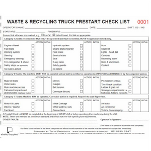 Waste & Recycling Truck Prestart Checklist Books - Prestart & Safety Logbooks