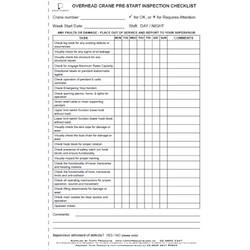 Overhead Crane Prestart Checklist Books