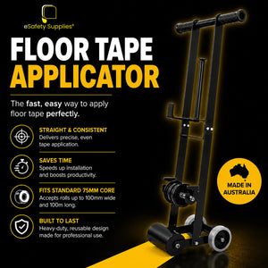 Ergonomic Australian-made floor tape applicator for 75mm core tape rolls.