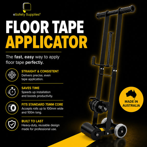 Ergonomic Australian-made floor tape applicator for 75mm core tape rolls.
