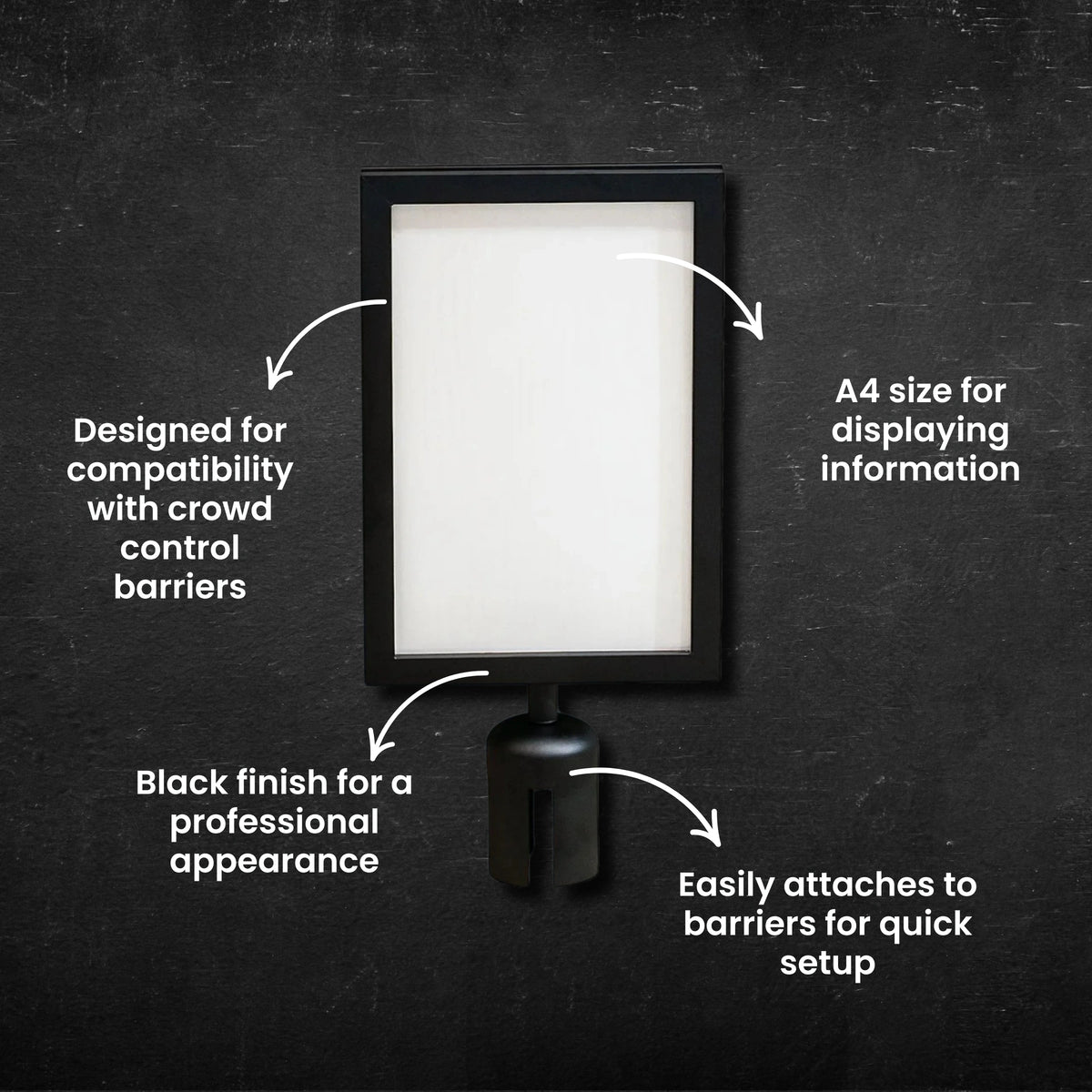 A4 Sign Holder For Crowd Control Barrier - Black