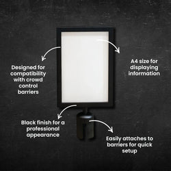 A4 Sign Holder For Crowd Control Barrier - Black