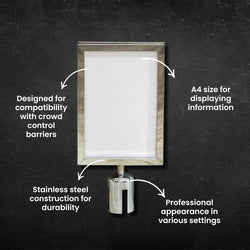 A4 Sign Holder For Crowd Control Barrier - Stainless Steel