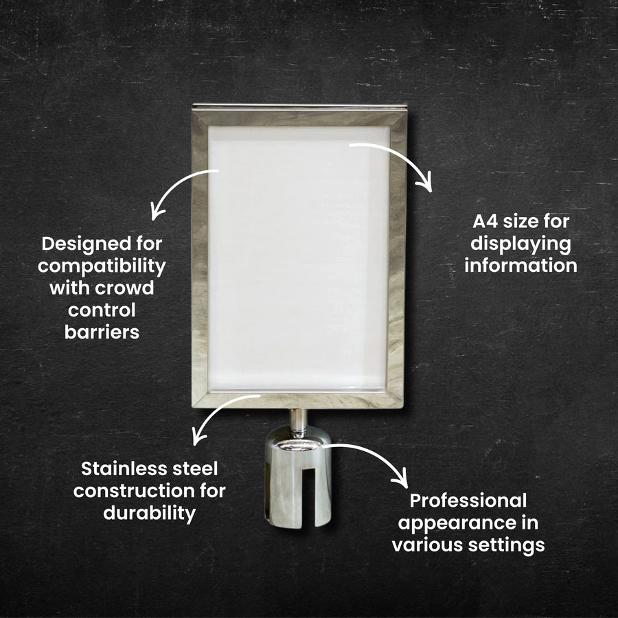 A4 Sign Holder For Crowd Control Barrier - Stainless Steel