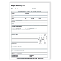 AEROSUPPLIES A5 Register of Injuries Duplicate Pad (25 pages)