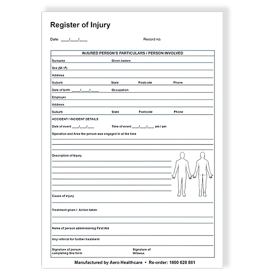 AEROSUPPLIES A5 Register of Injuries Duplicate Pad (25 pages)