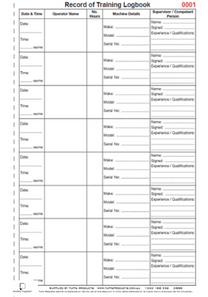 Record of Training Logbook - Prestart & Safety Logbooks