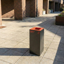 Waste Recycling Station Bin with Red Lid, 52L Matte Black Galvanised Steel General Waste Bin for Offices and Schools