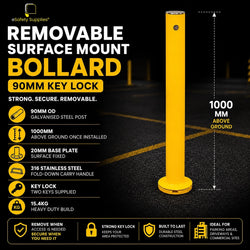 Removable Surface Mount Bollard - 90mm Key Lock