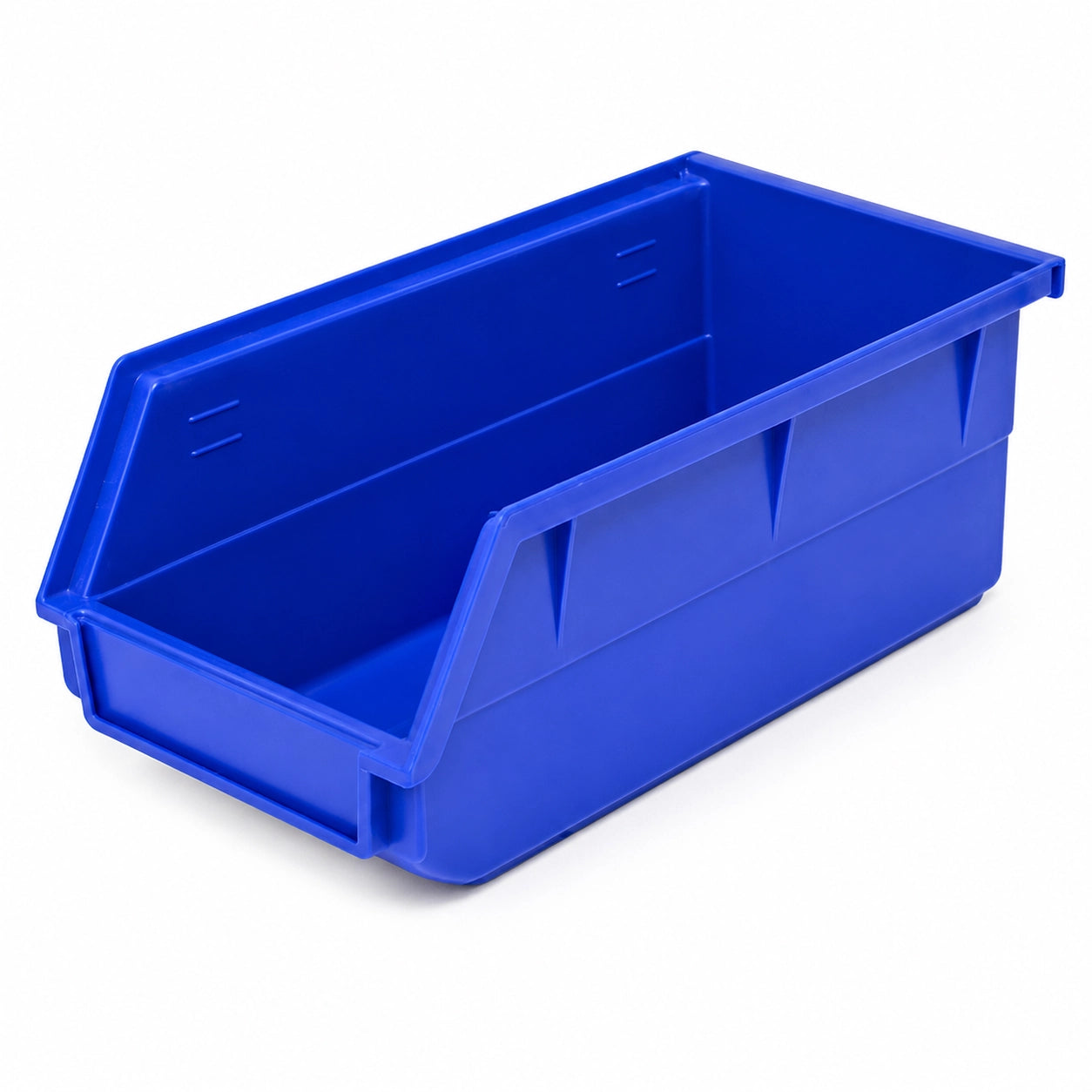 Close-up of the Plastic Parts Bin Hanging Lip hooked securely onto a heavy-duty workshop louvered wall panel.