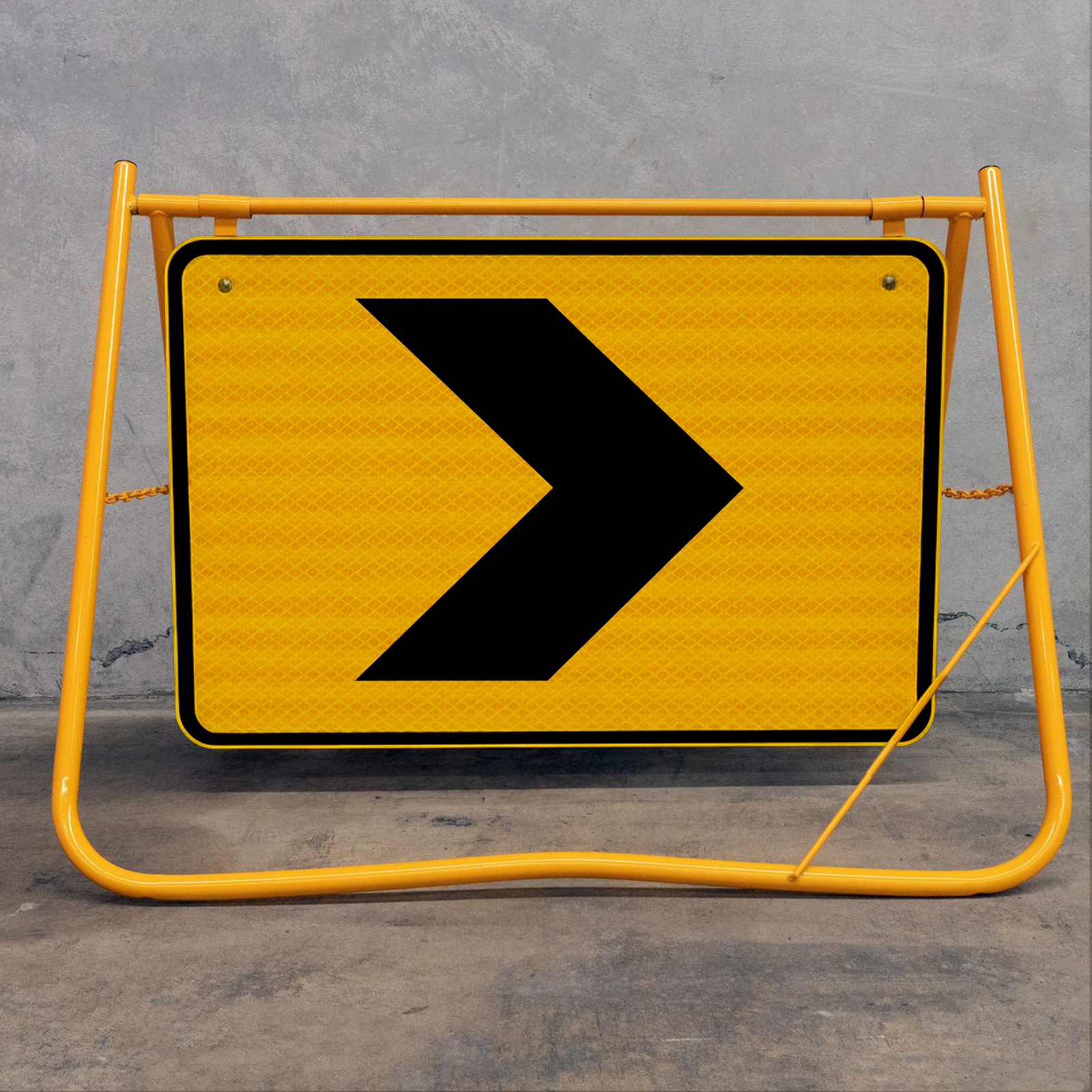 The yellow powder-coated frame and galvanised steel construction offer superior protection against rust and impact, ensuring the sign remains a long-term asset in your safety kit.