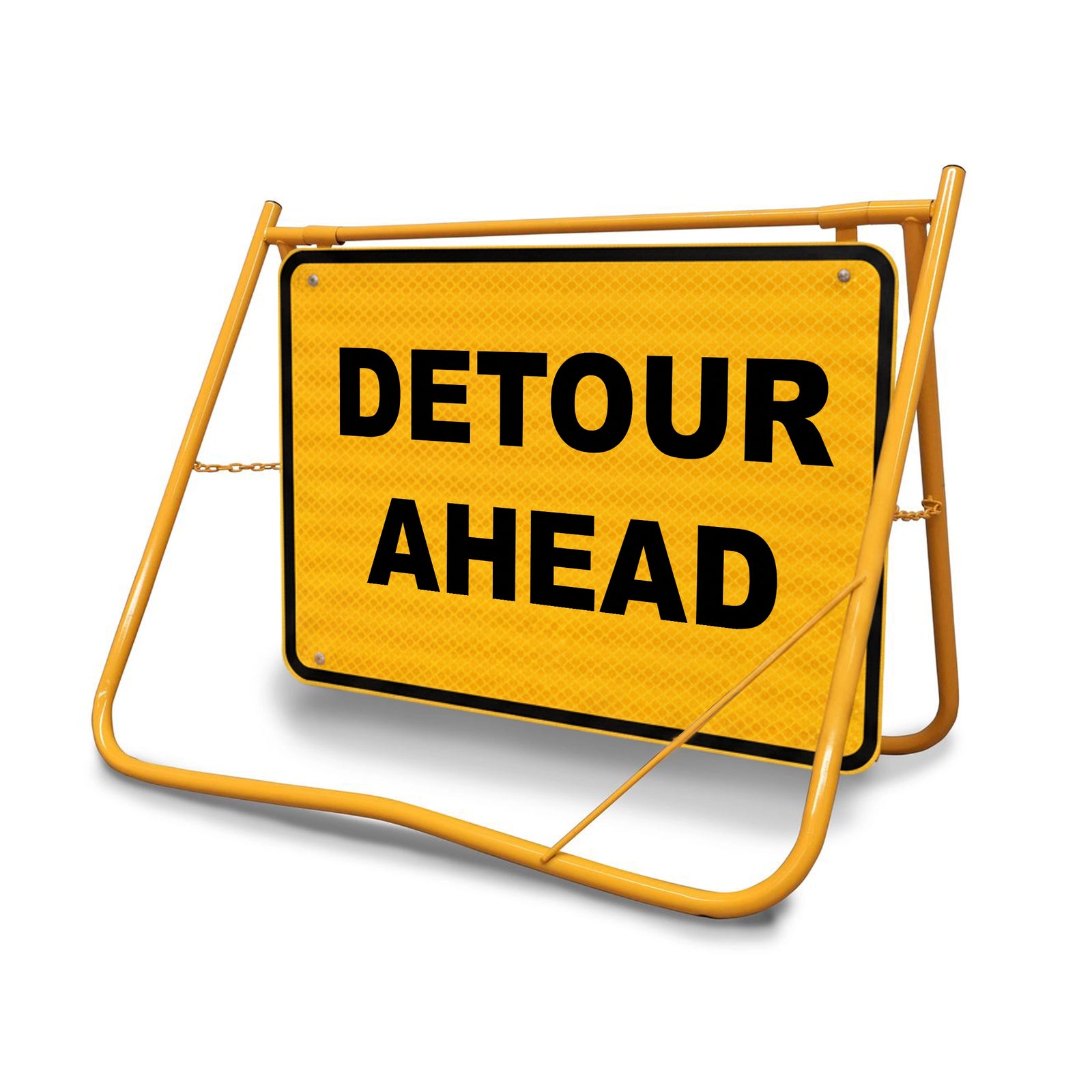 The galvanised steel sign face is finished with Class 1 Reflective sheeting, ensuring the "Detour Ahead" message is unmistakable in night-time or low-light conditions.