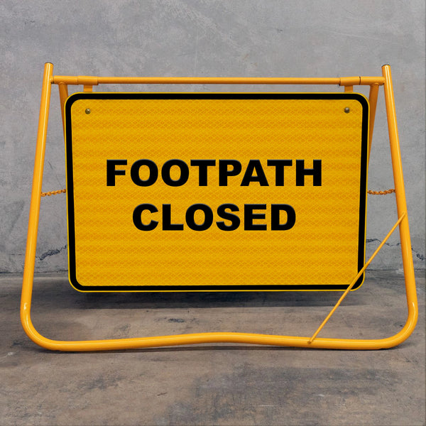 The yellow powder-coated frame and robust metal sign face are designed to withstand the rigors of outdoor use, resisting rust and high-impact handling.