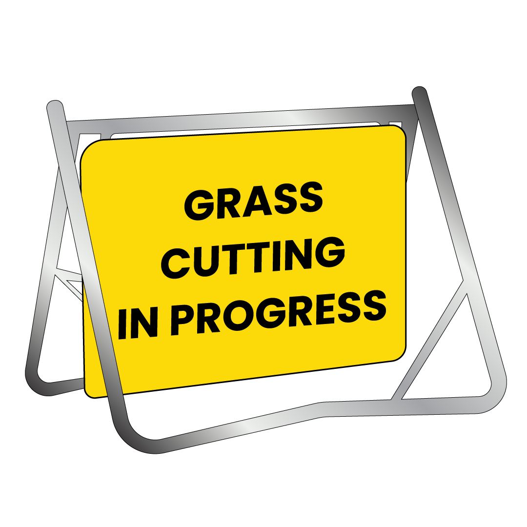 Swing Stand & Sign - Grass Cutting In Progress - 900x600mm