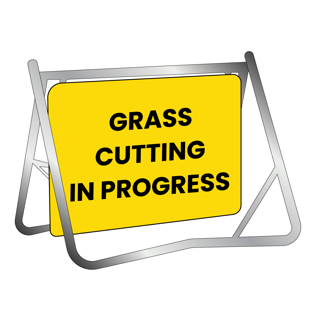Swing Stand & Sign - Grass Cutting In Progress - 900x600mm