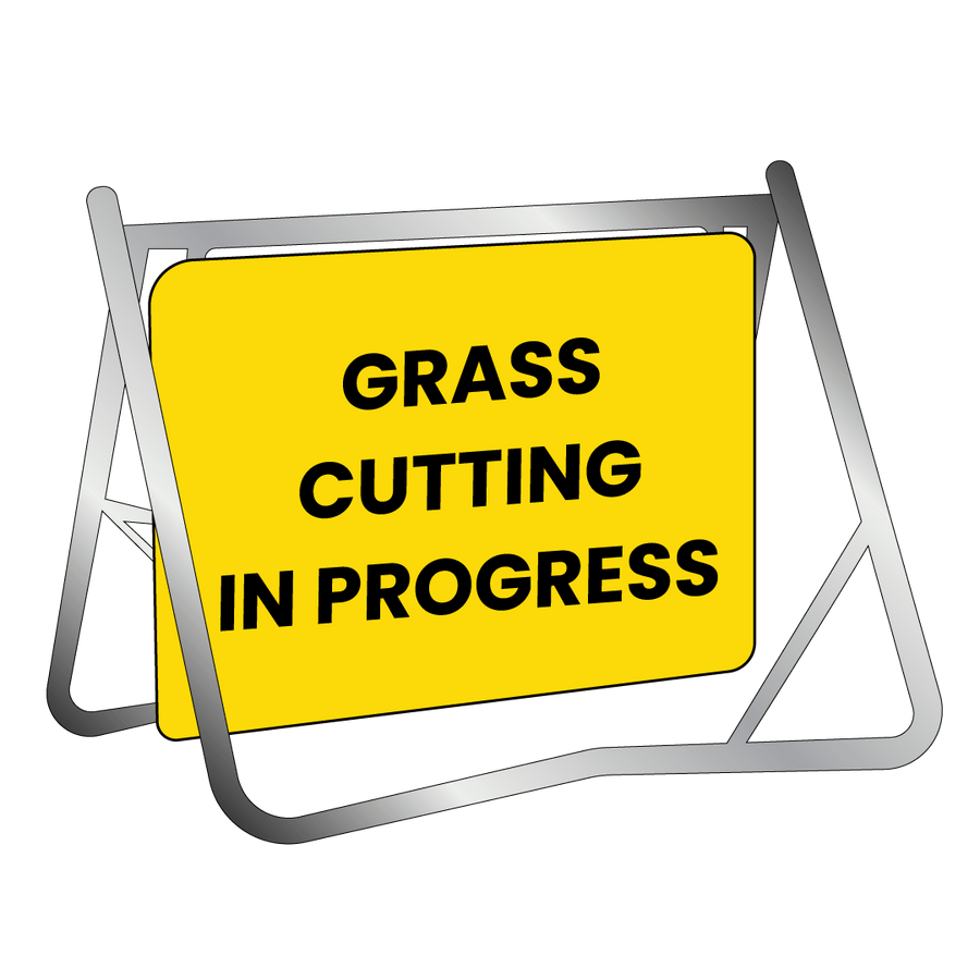 Swing Stand & Sign - Grass Cutting In Progress - 900x600mm