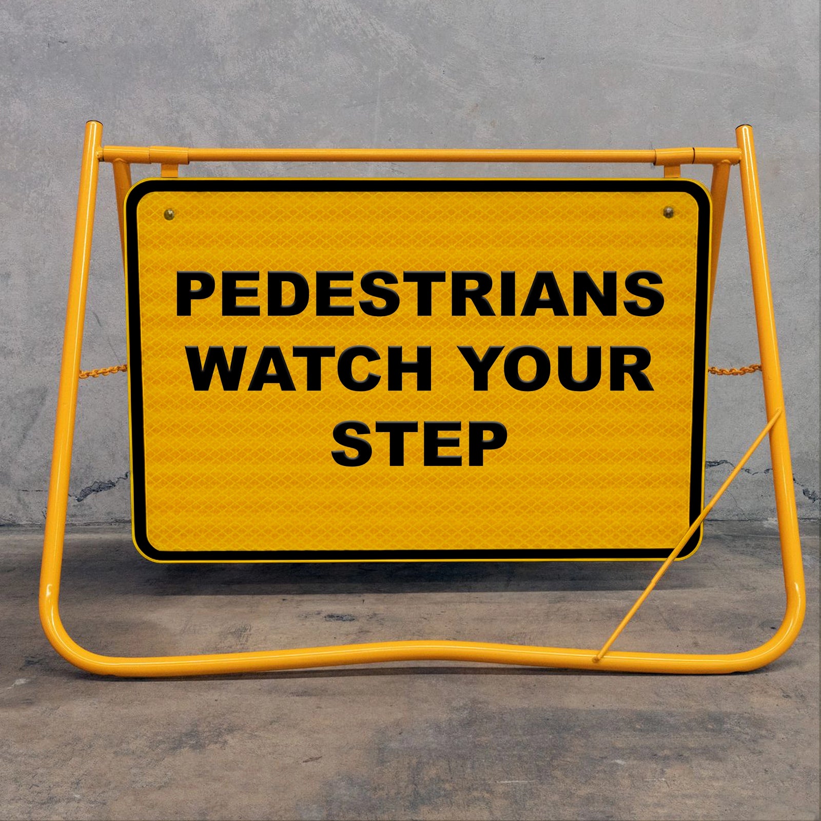 The yellow powder-coated frame is designed to resist corrosion and remain highly visible to both pedestrians and vehicle operators.