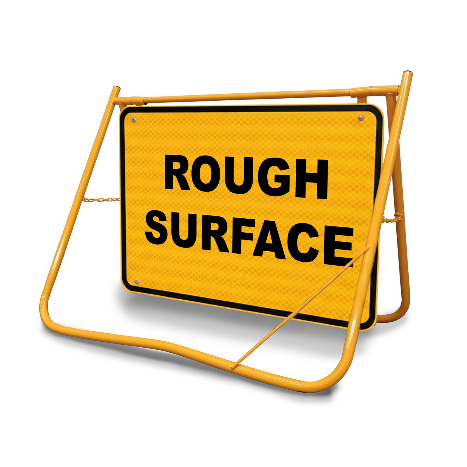 The galvanised steel face features Class 1 Reflective sheeting, ensuring the "Rough Surface" warning remains highly visible to headlights during night-time or low-light weather conditions.
