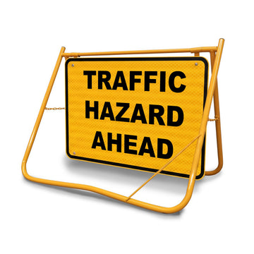 Utilizes Class 1 Reflective material on a galvanised steel face, ensuring the "Traffic Hazard Ahead" message is clearly visible in night-time and low-light conditions.