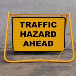The combination of a galvanised steel sign and a yellow powder-coated frame ensures the unit remains rust-free and durable despite rain or coastal exposure.