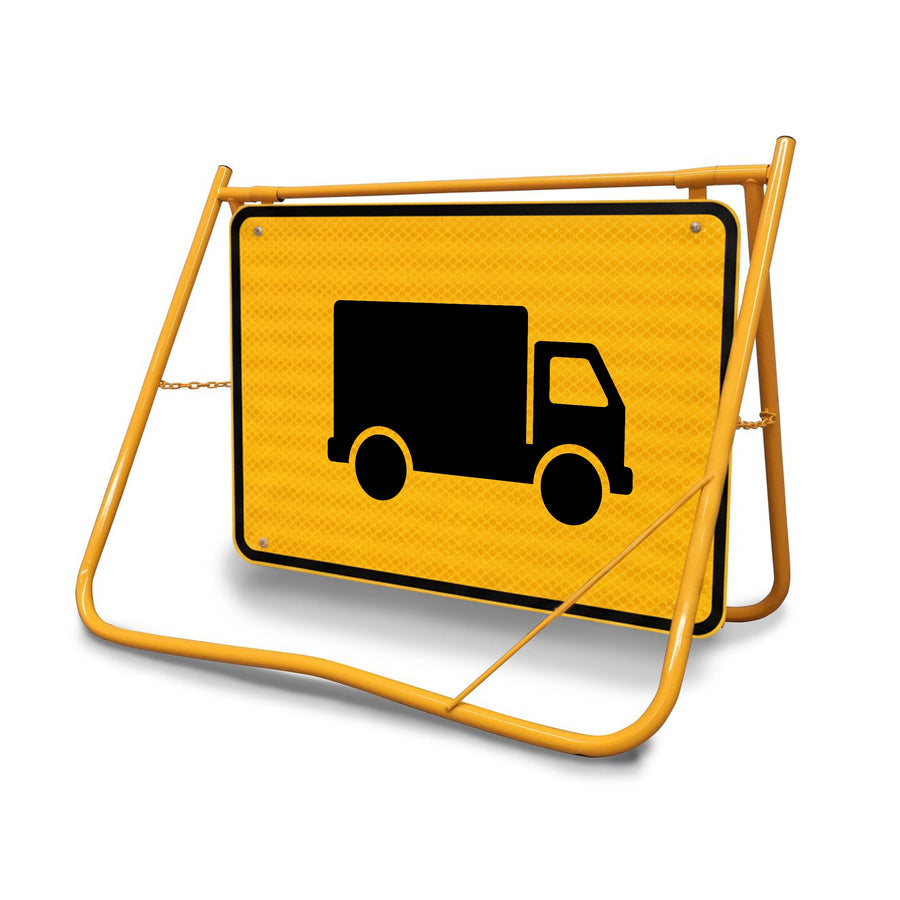 Features a galvanised steel face with Class 1 Reflective sheeting, ensuring the truck symbol is unmistakably visible to drivers during night-time operations or in low-light conditions.