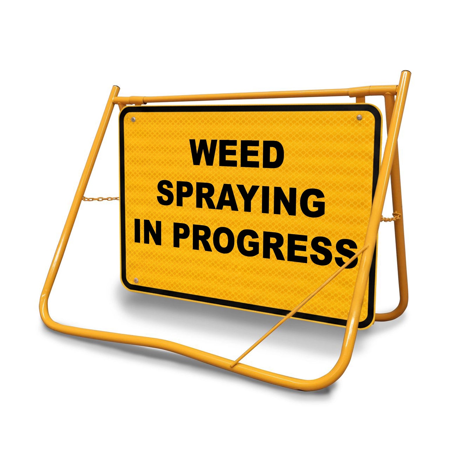Features a Class 1 Reflective finish on a galvanised steel face, ensuring the "Weed Spraying" warning is highly visible during early morning starts or in overcast conditions.