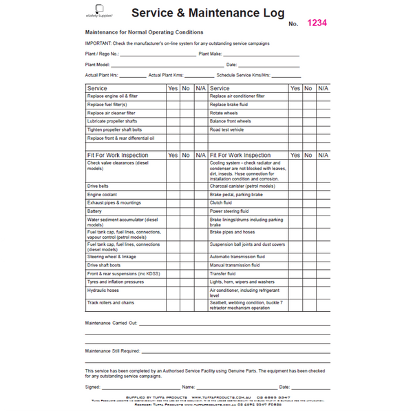 Service & Maintenance Logbook