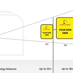 Sign size guide — choosing 300mm, 450mm or 600mm based on viewing distance