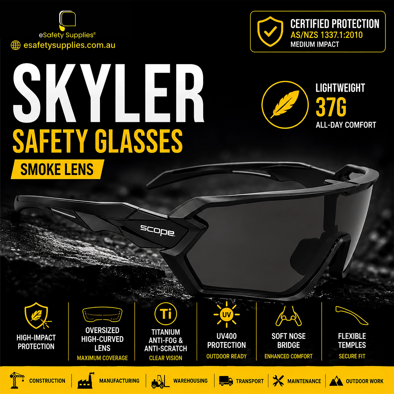 Skyler Safety Glasses - Smoke