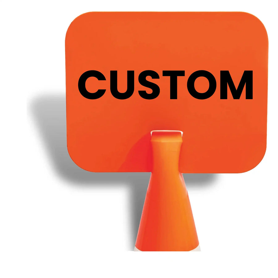Snap On Cone Sign, 350x350mm Durable Plastic Traffic Sign Slotted onto a Standard Orange Safety Cone.