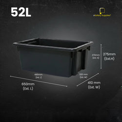 Industrial Crate with Lid secured with cable ties, showing the standardized footprint for use on warehouse dollies and conveyor belts.