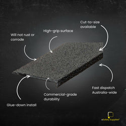 Industrial Fiberglass Stair Nosing being installed on an outdoor concrete staircase, demonstrating a clean and professional finish.