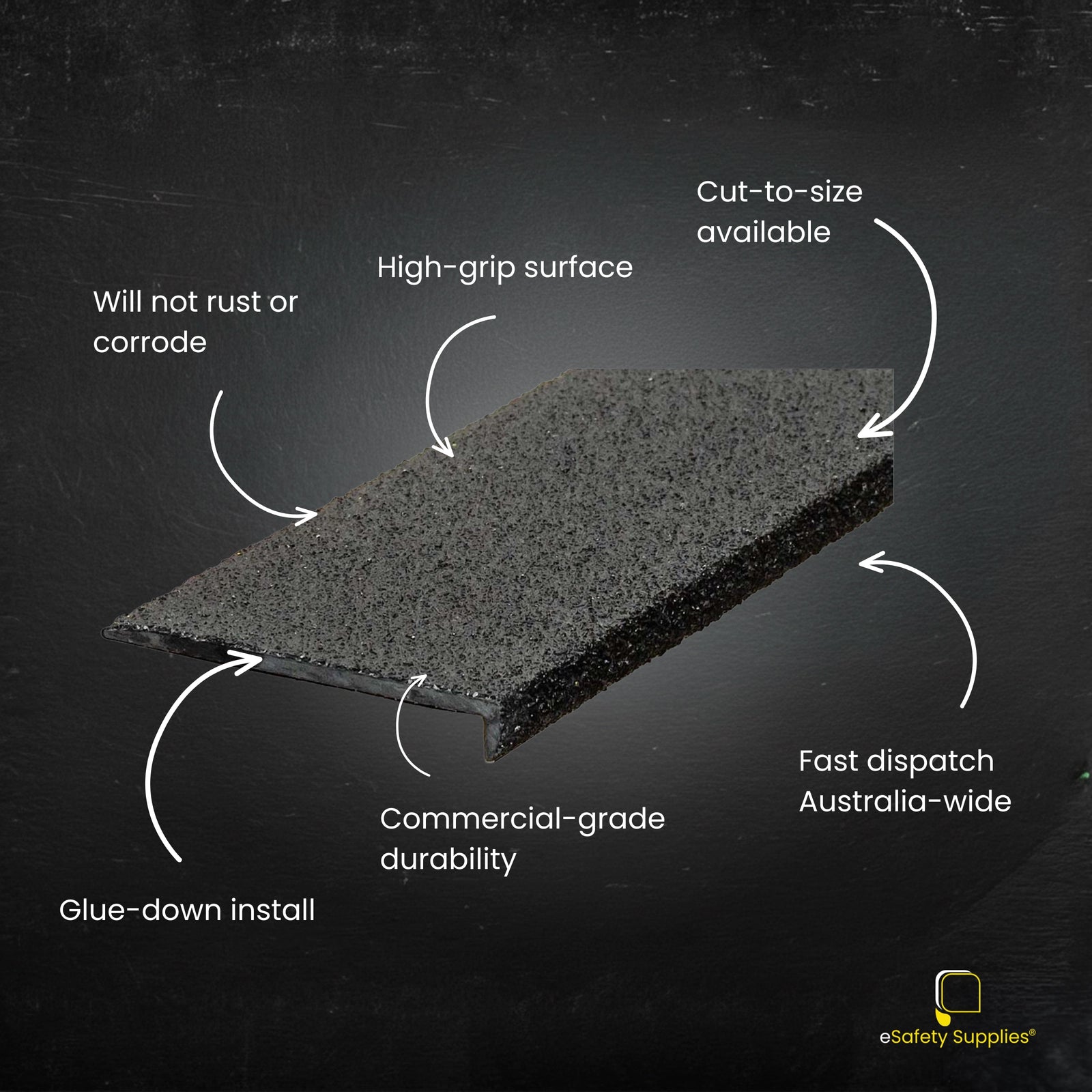 Industrial Fiberglass Stair Nosing being installed on an outdoor concrete staircase, demonstrating a clean and professional finish.