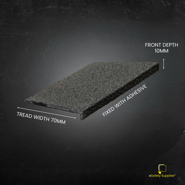 [Black Fibreglass Stair Nosing], heavy-duty anti-slip GRP profile cut to size for commercial stair safety.