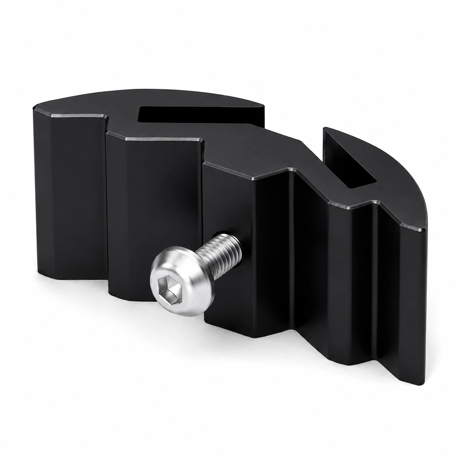 [StarLock Star Picket Sign Mount], heavy-duty 75mm wide UV-resistant black polycarbonate sign mounting bracket showing the integrated mechanical clamping channel.
