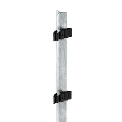 StarLock Sign Mount Assembly holding a flat aluminum composite panel sign onto a perimeter fence picket, demonstrating wind-resistant roadside safety signage.