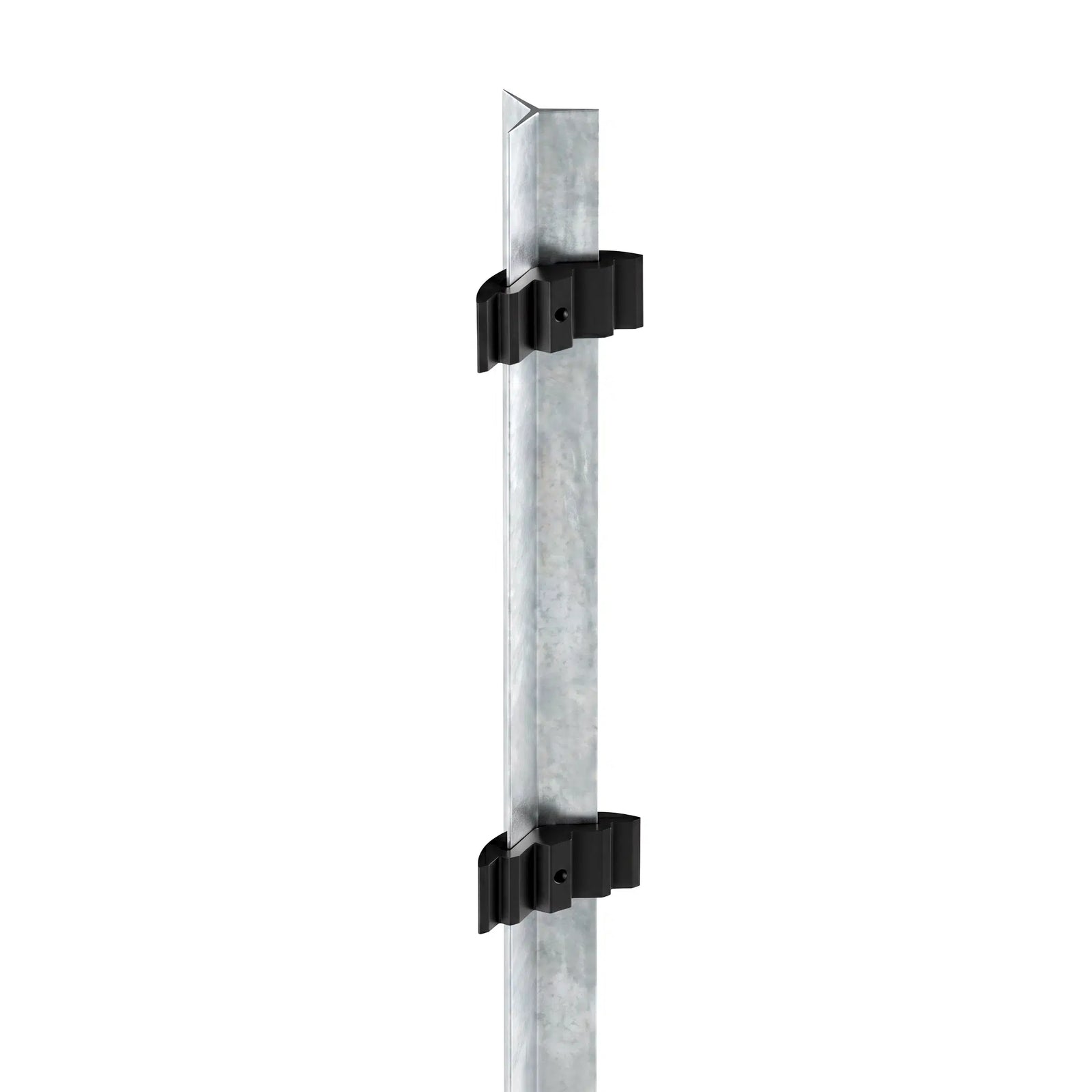 StarLock Sign Mount Assembly holding a flat aluminum composite panel sign onto a perimeter fence picket, demonstrating wind-resistant roadside safety signage.