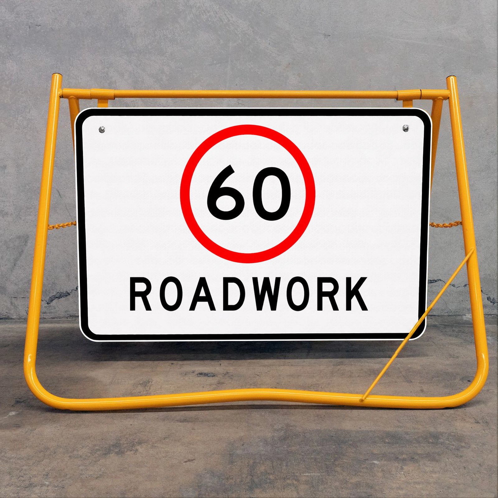 60km/h Roadwork Speed Sign positioned on a roadside verge, demonstrating high-visibility traffic control on an active civil site.